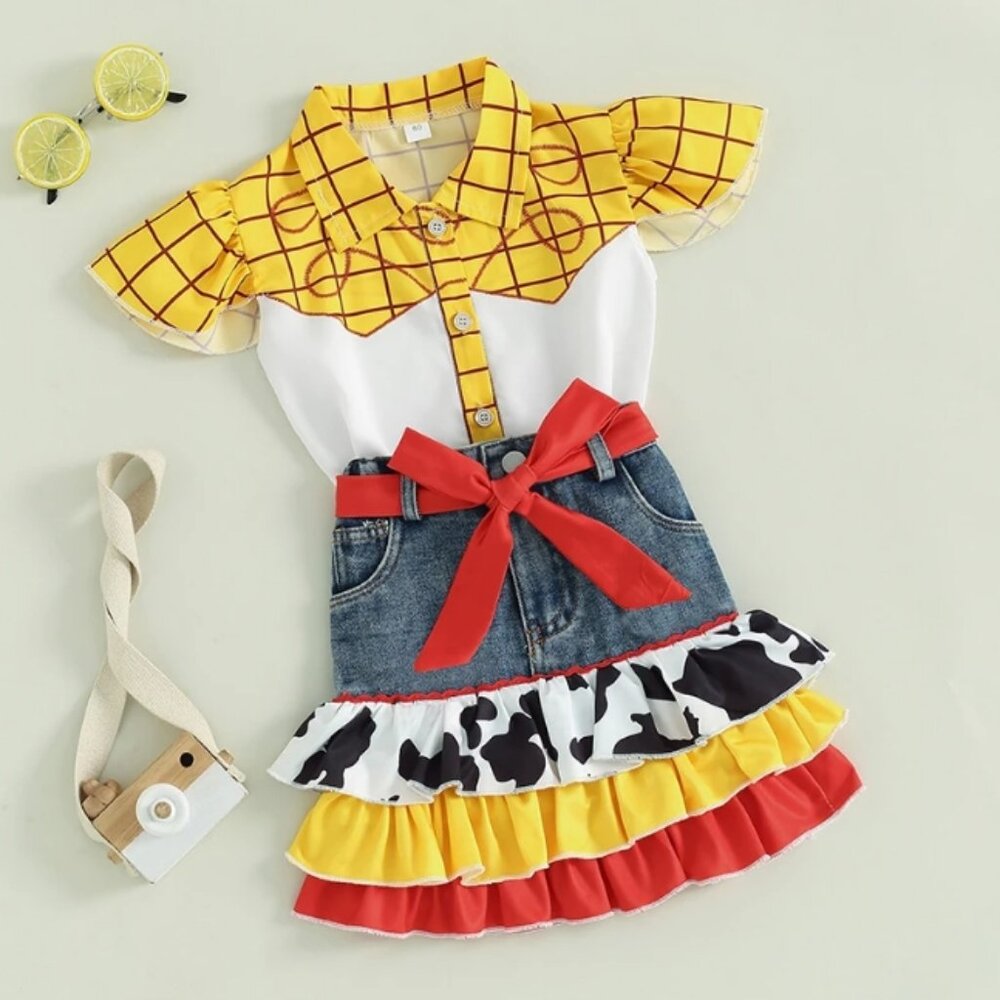 Toddler Jessie Cowgirl Costume Set with Denim Ruffle Skirt - Picture 2 of 8